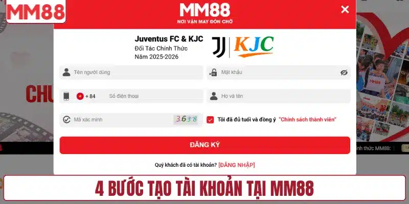 4 bước tạo tài khoản tại MM88