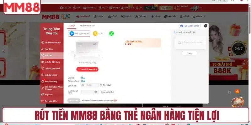 Rút tiền MM88 bằng thẻ ngân hàng tiện lợi
