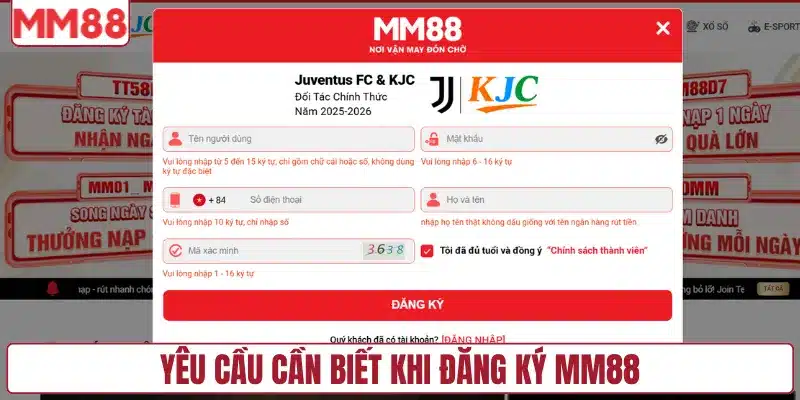 Yêu cầu cần biết khi đăng ký MM88